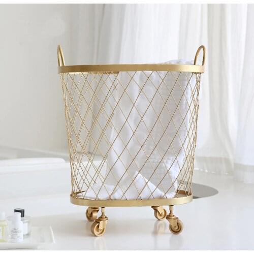 Gold metal Nordic Modern Magazine Newpaper Storage laundry Basket Barrel Vintage Industrial Style Metal Wire Holder