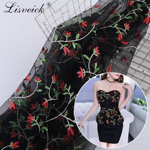 1meter/lot 143cm white/black flower embroidered soft tulle flower mesh lace fabric girls clothes women dress DIY material