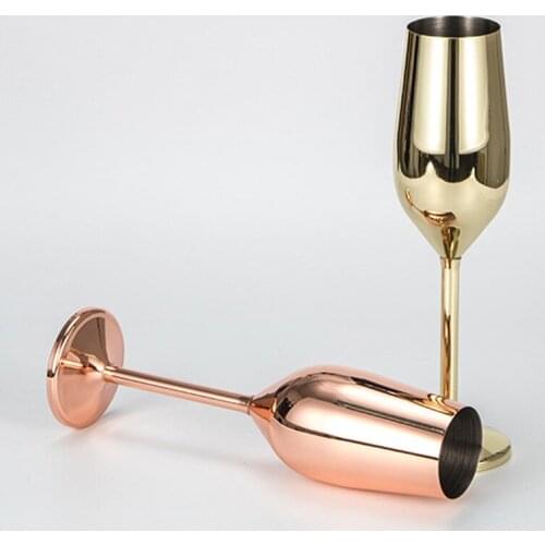 2 pcs/Lot Champagne Goblet Stainless Steel Food Grade Wine Glass Juice Drink Cocktail Wedding Application Electroplated ZZY103