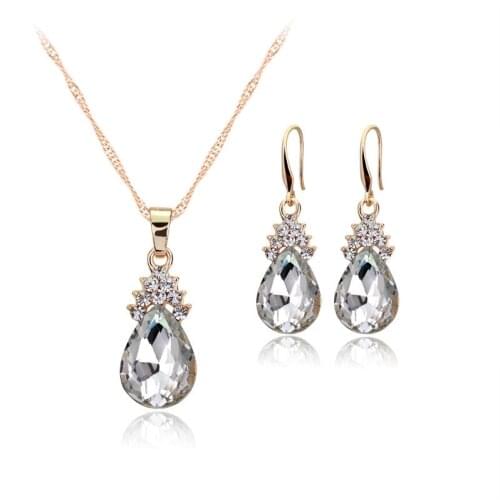 3pcs/set Gold color Jewelry Sets Wedding Beads Crystal Bridal Jewellery bridal necklace earrings wedding party Jewelry gift set