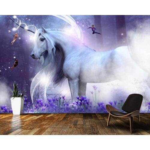 Papel de parede Three elves and a unicorn in the fantasy forest 3d wallpaper,living room bedroom wall papers home decor mural