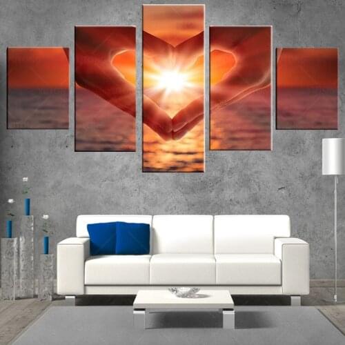 5 panel canvas wall art painting Love Sunrise Seaview poster and print For Living Room Modern Home Decor frame
