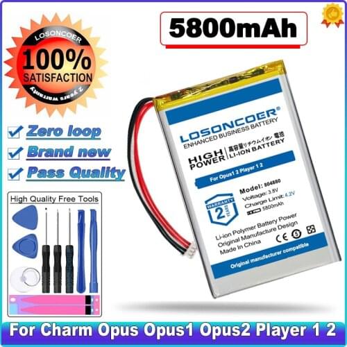 5800mAh 804880 Battery for Charm Opus Opus1 Opus2 Player 1 2 Li-Polymer Rechargeable Accumulator Replacement 4 Lines+Plug