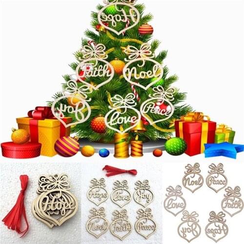 6Pcs Merry Christmas Decorations Wooden Hollow Ornament Christmas Tree Hanging Pendant Decoration Christmas