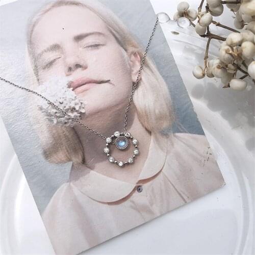 925 Sterling Silver Moonstone Round Charm Pendant Choker Necklace For Girl Women Statement Wedding Jewelry dz594