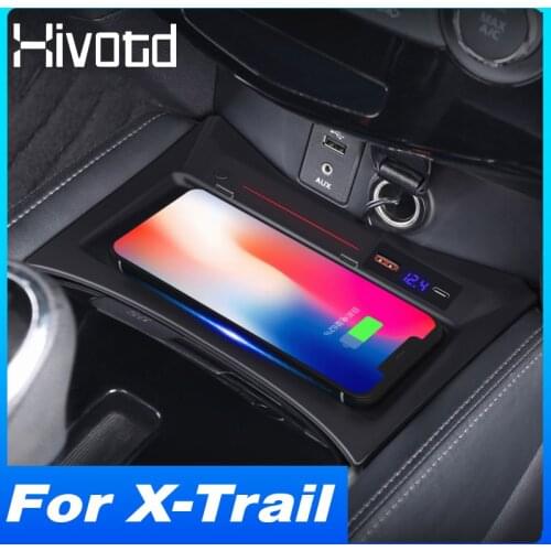 Hivotd Car QI Wireless Charger Interior Modification 15W Fast Phone Charging Holder Accessories For Nissan X-Trail T32 2014-2019