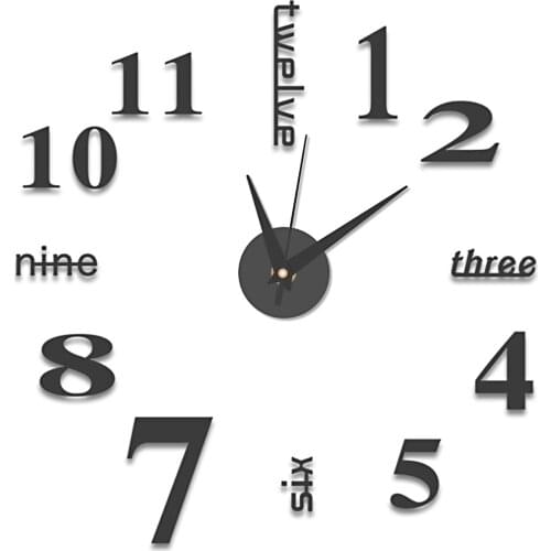Large Wall Clock with Big Number Acrylic Sticker for Home Living Room Bedroom Office