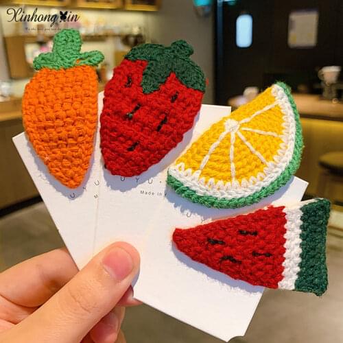 Childrens wool knitted fruit hairpin girls hairpin clip headdress Korean princess cute baby hair ornament side clip
