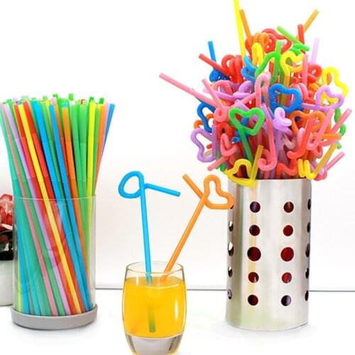 Flexible Plastic Bendy Mixed Colours Party Disposable Drinking Straws Kids Birthday Wedding Decoration Event Supplies S2017174