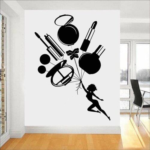 Cosmetics Wall Decal Woman Makeup Vinyl Wall Stickers Beauty Salon Shop Home Decoration Nordic Style Living Room Art Murals Y605