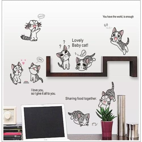 Creative large cats childs sweet home wall stickers for kids rooms bedroom adesivo de parede wall art decor diy pvc wall decals