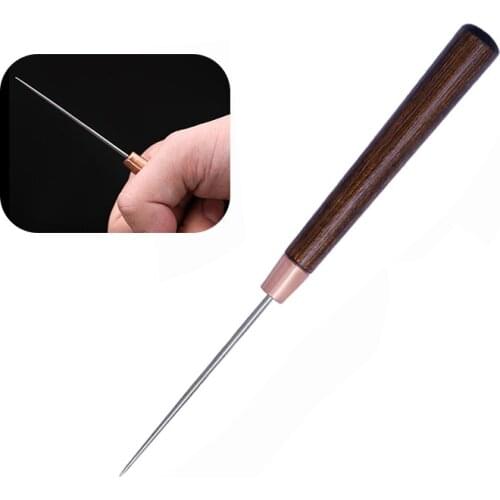 LMDZ 1PC Wooden Handle DIY Leather Awl Tool ,Hand Stitcher Leathercraft Needle HandCraft Accessories for Beginer