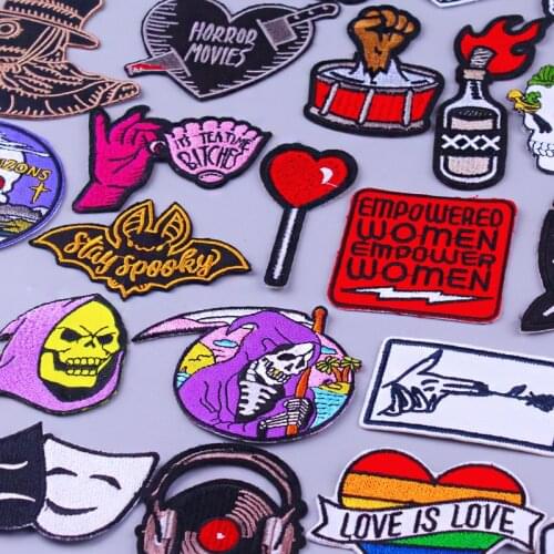 Grim Reaper Patches For Clothing Punk Skull Iron on Embroidered Patches On Clothes DIY Hippie Joker Poker Stripe Applique Badges