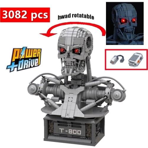 New PF Terminator T-800 Bust MOC-20570 Fit LeGINGlys h Robot Power Function Building Blocks Bricks Children Kid Toy Gift