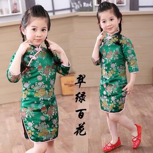 Girl Dress Floral Kids Baby Girls Qipao Short Sleeve Chinese Cheongsam Spring Autumn Girls Clothes Hot 2018 New