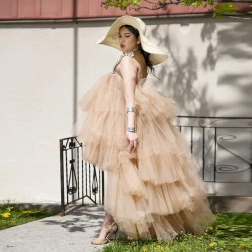 Dirty Pink Casual Simple Women Dress Strapless Tulle Ruffle Layered High Low Evening Dress A-Line Prom Dress Custom Made