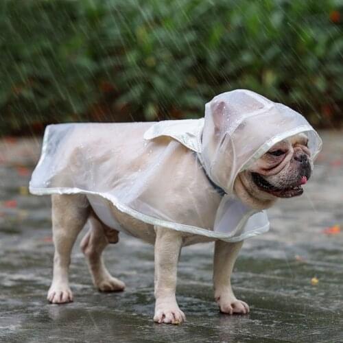 Transparent Dog Raincoat With Hood Portable Adjustable Pet Waterproof Clothes Rain Jacket Hooded Rainwear Poncho For Pug