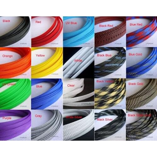 10mm Wide 13/32" TIGHT Braided PET Expandable Sleeving Cable Wire Sheath Black/Red/Yellow/Green/Blue/Purple/Gray/White/Clear