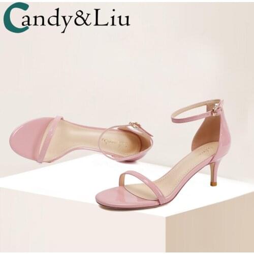 Girl Pink Sandals Girl 2021 Summer New Gentle Fairy Style Sweet Open Toe Middle Heel Herringbone Belt High Heels