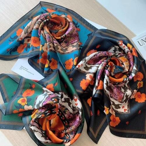 Natural Pure 100% Silk Scarf Female Brand Flower Square Scarves Fashion Accessories Bag Handle Ribbons Headband Blue Green Black