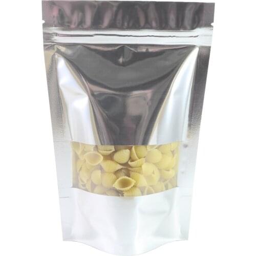Storage Bag Variety Sizes Shiny Silver Bags With Window Stand Up Ziplock Packaging Heat Sealable Pouches For Dry Fruits