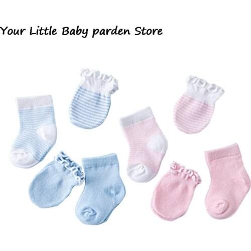 Solid Color Boys Girls Mittens Suits 4 Pairs Newborn Warm Baby Socks Anti Scratch Cotton Soft Gloves Sets