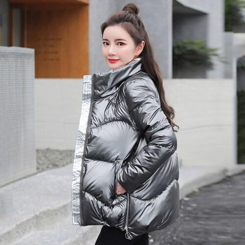 Winter Jacket Women Short Style Plus Size Shiny Woman Parkas Stand Collar Loose Solid Glossy Cotton Padded Casual Coats Female