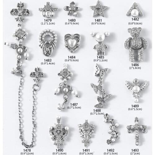 1Pc Palace Style Zircon Silver Movable Bear Luxury Nail Rhinestones Butterfly Tassel Chains Pendant Nail Art Jewelry Accessories