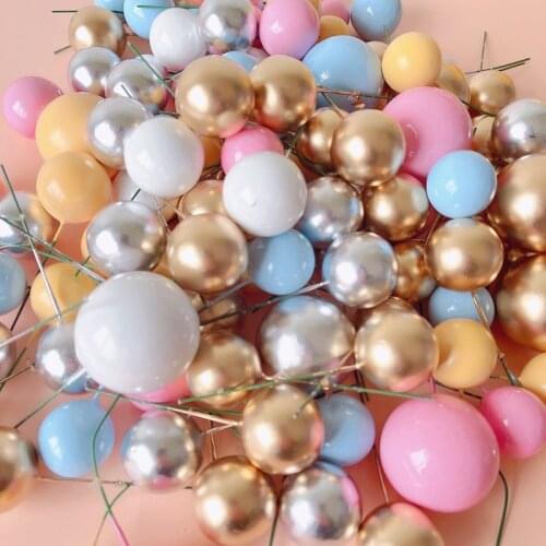 10pcs 2/3/4cm Ball Cake Topper Happy Birthday Party Baby Shower Cake Decor Cupcake Flag Wedding Christmas Ball Decor Supplies