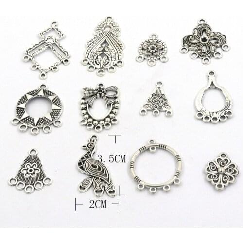 12 Pairs Bohemia Pendants Charm Vintage Earrings Connector For Jewelry Making Bowknot Flower Retro Necklace DIY Accessories