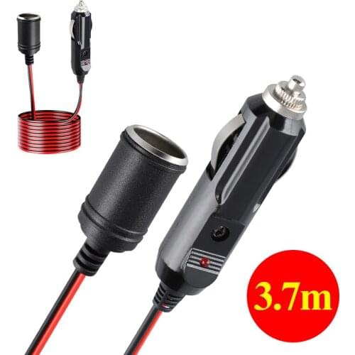 12V 12' Foot Heavy Duty Extension Cord Cigarette Lighter 3.7M Cable Car Accessory Charger Power Adapter Socket Plug Splitter