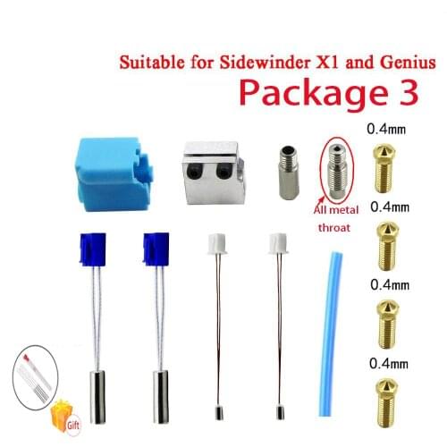2021 Sidewinder X1 & Genius Original Silicone Nozzle Volcano Hotend Kit Heater Cartridge And Thermistor All Metal Throat