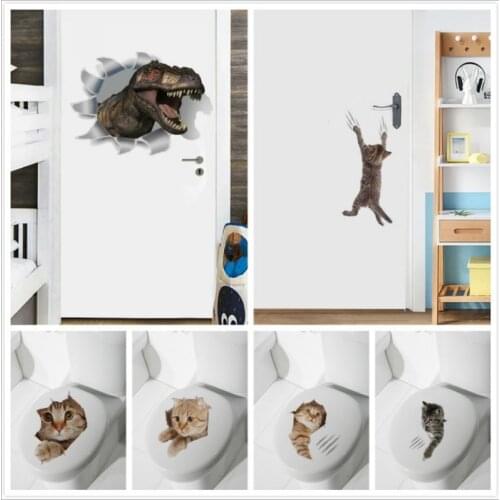 Cartoon animal stickers 3d stickers on the toilet seat for refrigerator cute cats PVC wall stickers window bathroom decor decals