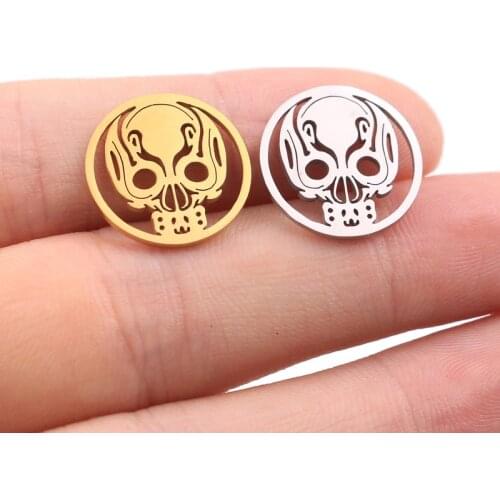 5pcs Charm Two Hole Stainless Steel Gold/steel Skull Accessory Pendant for DIY Bracelet Necklace Jewelry Making aka sorority