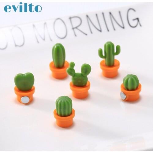 6pcs Cartoon Fridge Magnets Mini Succulent Plant Vase Magnet Button Cactus Refrigerator Message Sticker Kitchen Tools