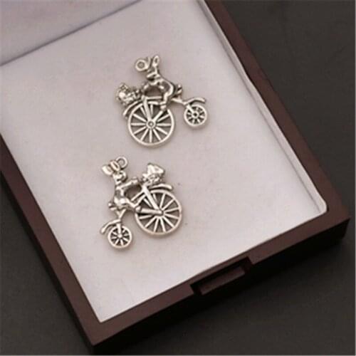 8pcs Silver Plated Mr. Rabbits big *small wheel wheel bike Charm Earring Bracelet DIY Metal Hip Hop Jewelry Alloy Pendants