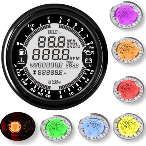 85mm 6 in 1 Multi-functional GPS Speedometer Gague Tachometer Fuel Level Water Temp Oil Pressure for motorcycle yatch 12V 24V