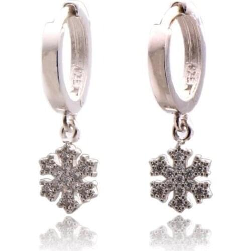 925 Sterling Earrings with Zircon Stone and Snowflake Design