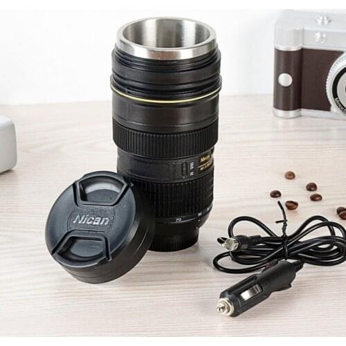 Car Heating Water Cup 440ML Stainless Steel Liner SLR Lens Cup Charging Heating Travel Coffee Mug Tea Cup