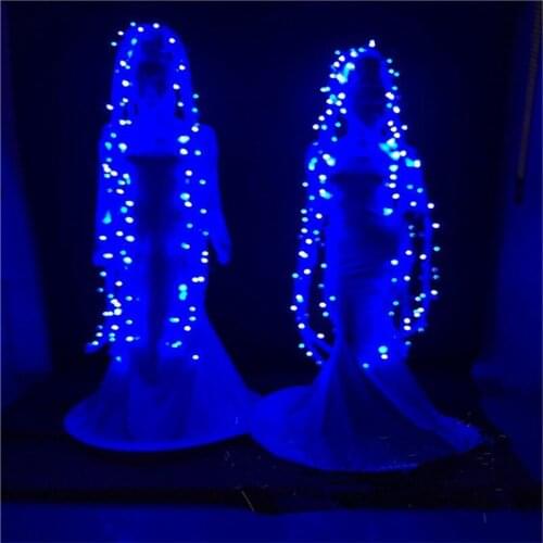 BC42 Blue led light costumes singer performance show wears long dresses glowing bodysuit dj outfit clothe party skirt luminous