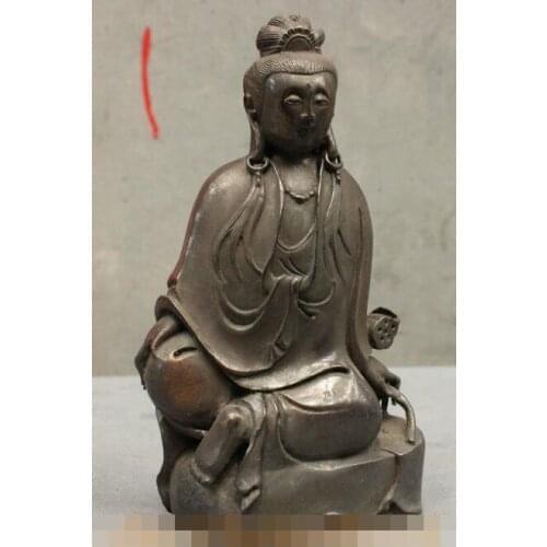 Free shipping S03040 Chinese 100% Pure Copper Bronze Buddhism Lotus Kwan-Yin Guan Yin Goddess Statue