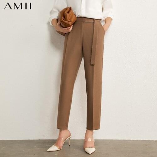 Amii Minimalism Autumn Womens Pants OLstyle Suit Pants Causal Solid High Waist Straight Women Trousers Female Pants 12030406