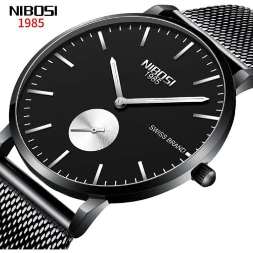 NIBOSI Mens Watches Top Brand Luxury Ultra Thin Casual Waterproof Quartz Watch Full Steel Men Wrist watch Relogio Masculino 2361