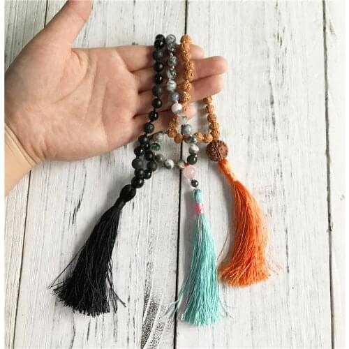Knotted Bracelet Black Beads /Tree Agates / Rudraksha Bracelet 3 Kinds Can Choose 27 Beads Yoga Mala Jewelry Tassel Bracelets