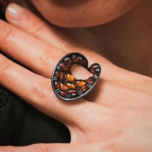 Geometrical Unique Design Black Color Ring For Women Wedding Engagement Fashion Party Crystal Jewelry Ring Gifts Accessories