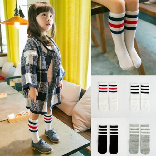 2 pair Girls Knee High Socks Children Kids School Sports Style Pure Cotton Striped Black and White Baby Long School Socks Trendy