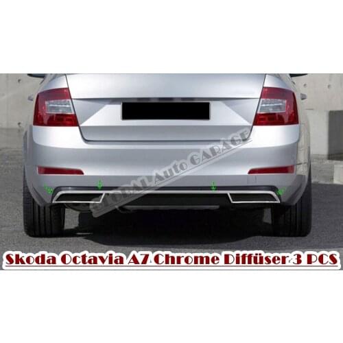 For Skoda Octavia A7 Chrome Exhaust Diffuser 2013 2014 2015 2016 2017 2018 2019 2020 Rear 3 PCS Chrome Exhaust View Ornament