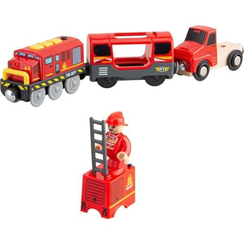Firefighting Electric Train Toys Set Train Diecast Slot Toy Fit for Standard Wooden Train Track Railway