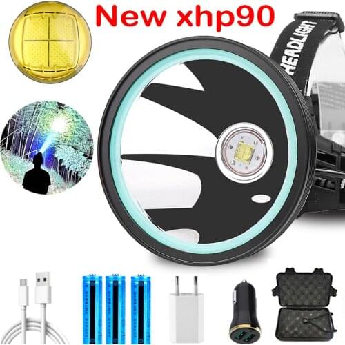 D2 Xhp90.2 Induction LED Headlamp 4 Core Sensor Head Lamp Headlight Flashligh 18650 Power Bank 3 Mode Fishing Head Lamp Light