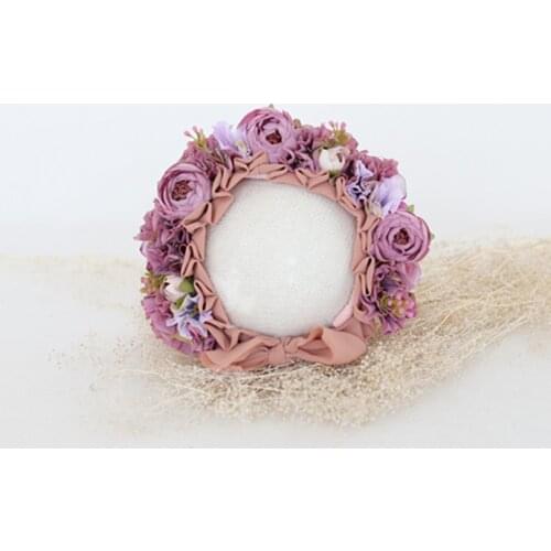 Classical Baby Girl Floral Bonnet Lilac Newborn Flower Hat Photography Porps Vintage Lace Ruffle Hat Baby Shower Gift